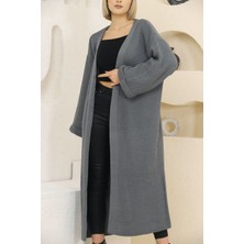 Kadın Uzun Maxi Boy Dokulu Triko Oversize Triko Hırka