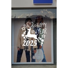 New Jargon Geyik ve Happy New Year 2024 Yılbaşı Süslemeleri Yeni Yıl Vitrin Cam Sticker