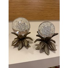 Dekoratif 2'li Döküm Pirinç Küre Antik Eskitme 16 ve 14 cm