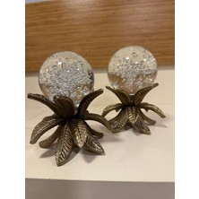 Dekoratif 2'li Döküm Pirinç Küre Antik Eskitme 16 ve 14 cm