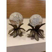Dekoratif 2'li Döküm Pirinç Küre Antik Eskitme 16 ve 14 cm