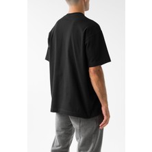 Guaraz Erkek Siyah Oversize Bisiklet Yaka %100 Pamuk Düz Basic Yazlık T-Shirt