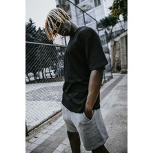 Guaraz Erkek Siyah Oversize Bisiklet Yaka %100 Pamuk Düz Basic Yazlık T-Shirt