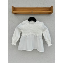 Kız Çocuk Krem %95 Cotton Pamuk Uzun Kollu Bluz - Krem Kız Çocuk Uzun Kollu Tişört