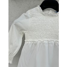 Kız Çocuk Krem %95 Cotton Pamuk Uzun Kollu Bluz - Krem Kız Çocuk Uzun Kollu Tişört