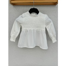 Kız Çocuk Krem %95 Cotton Pamuk Uzun Kollu Bluz - Krem Kız Çocuk Uzun Kollu Tişört