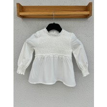 Kız Çocuk Krem %95 Cotton Pamuk Uzun Kollu Bluz - Krem Kız Çocuk Uzun Kollu Tişört