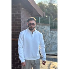 Tirenze Erkek Siyah Polo Yaka Pamuklu Yumuşak Kalın Kumaşlı Oversize Sweatshirt