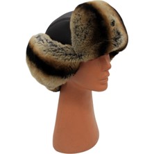 Gerçek Tavşan Kürklü Ushanka Deri Pilot Şapka Ayarlanabilir Tokalı Kışlık Outdoor Şapka Rex Model