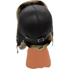 Gerçek Tavşan Kürklü Ushanka Deri Pilot Şapka Ayarlanabilir Tokalı Kışlık Outdoor Şapka Rex Model
