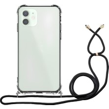 Piyasa Sepeti iPhone 12 6.1'' Boyun Askılı Şeffaf Tank Kılıf Siyah