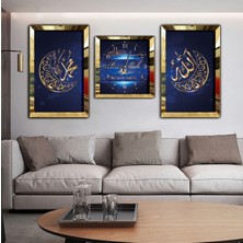 Zevahir Mobilya Dekorasyon Hz Muhammed Ve Allah Lafzı Dini Aynalı Gold Pleksi Çerçeveli Mdf Tablo Ve Saat Seti