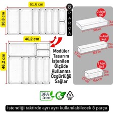 Bozhouse 8'li Set Modüler Kepçelik Kaşıklık Mutfak Çekmece Içi Düzenleyici Dolap Içi Makyaj Şeffaf Organizer