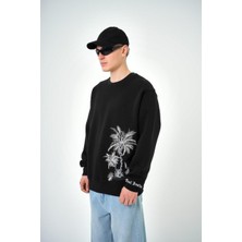 Tonrise Erkek Palmiye Desenli Baskılı Bisiklet Yaka Oversize Sweatshirt