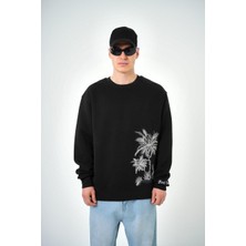 Tonrise Erkek Palmiye Desenli Baskılı Bisiklet Yaka Oversize Sweatshirt