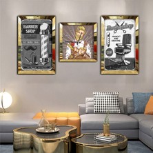 Zevahir Mobilya Dekorasyon Erkek Berberi Aynalı Gümüş Pleksi Çerçeveli Mdf Tablo Ve Saat Seti