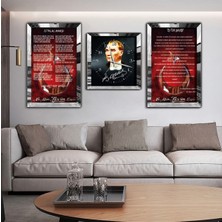 Mustafa Kemal Atatürk Aynalı Gold Pleksi Çerçeveli Mdf Tablo Ve Saat Seti