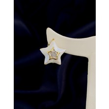 Takı Box Sedefli Yıldız Tasarım Taşlı Gold Küpe