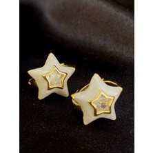 Takı Box Sedefli Yıldız Tasarım Taşlı Gold Küpe