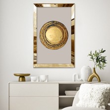 Zevahir Mobilya Dekorasyon Gold Aynalı Pleksi Çerçeveli Beyaz Arka Planlı Gold Daire Görseli Tablo