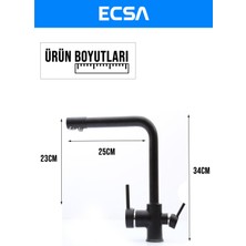 ECSA Siyah Arıtma Çıkışlı Mutfak Evye Bataryası 3 Yollu Arıtma