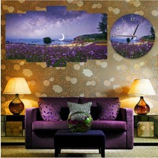 Zevahir Mobilya Dekorasyon 5 Parça Mdf Gökyüzü Manzara Tablo ve Mdf Saat Kombin