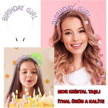 Feifei Mor Renk Kristal Taşlı Parlak Birthday Girl Yazılı Taç 16 x 17  cm