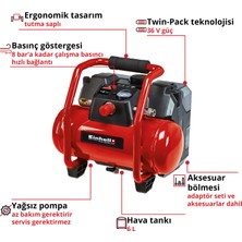 Einhell TE-AC 36/6/8 Li OF Set - Solo, Akülü Kompresör