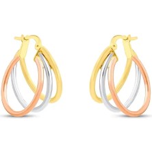 Safir Kuyumculuk Altın Üç Renk Halka Küpe