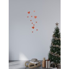 Arbecha Yılbaşı Kırmızı Kalp   Ahşap Duvar Dekoru  13 Adet Lazer Kesim Kırmızı Renk