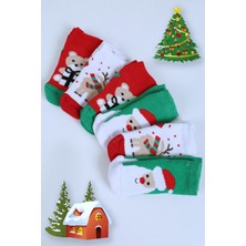 Pamuklu 6'lı Yılbaşı Noel Baba Kışlık Havlu Yenidoğan Bebek Çorap
