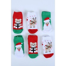 Pamuklu 6'lı Yılbaşı Noel Baba Kışlık Havlu Yenidoğan Bebek Çorap