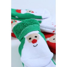 Pamuklu 6'lı Yılbaşı Noel Baba Kışlık Havlu Yenidoğan Bebek Çorap