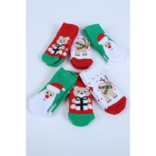 Pamuklu 6'lı Yılbaşı Noel Baba Kışlık Havlu Yenidoğan Bebek Çorap
