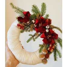 GENC DIJITAL BASKI Yılbaşı Konseptli El Yapımı Beyaz Çelenk