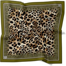 Lêvi D'or Yağ Yeşili Leopar Desen Twill İpek Eşarp