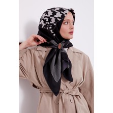 Lêvi D'or Siyah Kaz Ayağı Desen Twill Ipek Esarp