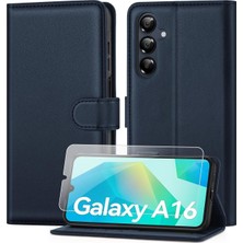 M.tk moveteck Samsung Galaxy A16 5g Kılıf 360 Cüzdanlı Standlı Kartlıklı Deri Dokulu Kartvizitli Silikon + Ekran Koruyucu Cam Set