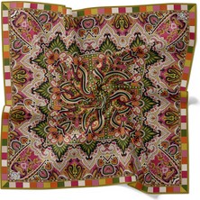 Lêvi D'or Pembe Hint Desen Twill İpek Eşarp