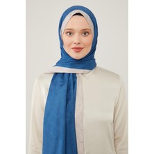 Lêvi D'or İndigo Şerit Kenarlı Monogram Şal