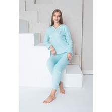 Mlale Maviş Ince Fitilli Raporlu Interlok Bayan Pijama Takımı 5151-MA