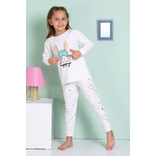 Elmp Ekru Tavşan Desenli %100 Pamuk Kız Çocuk Pijama Takımı 1-13 Yaş 4069