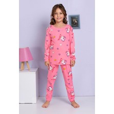 Elmp Pembe Kalpli Tavşancık Desenli %100 Pamuk Kız Çocuk Pijama Takımı 1-13 Yaş 4058