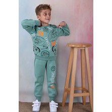 Pjk3i Lion King Desenli Yeşil 3 Ip Şardonlu %100 Pamuk Erkek Çocuk Eşofman Takımı 3-10 Yaş 7345-Y