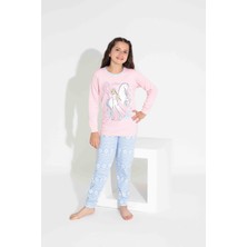 Tarp Pembe Mavili Frouzenli Interlok Kız Çocuk Pijama Takımı 3-11 Yaş 2729-2730-PM