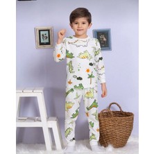 Elmp Ekru Dinazor Desenli %100 Pamuk Erkek Çocuk Pijama Takımı 1-13 Yaş 3070