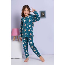 Elmp Lacivert Baykuş Desenli %100 Pamuk Kız Çocuk Pijama Takımı 1-13 Yaş 4057