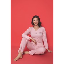 Mlale Pudra Kalın Raporlu Interlok Bayan Pijama Takımı 1389