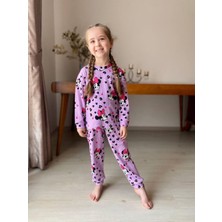 Isob Lila Minnie Mause Desenli Fitilli Kumaş %100 Pamuk Kız Çocuk Pijama Takımı 3-8 Yaş 31219-L