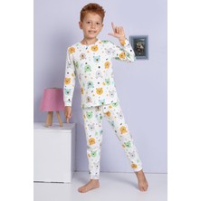 Elmp Ekru Ayıcık Desenli %100 Pamuk Erkek Çocuk Pijama Takımı 1-13 Yaş 3056